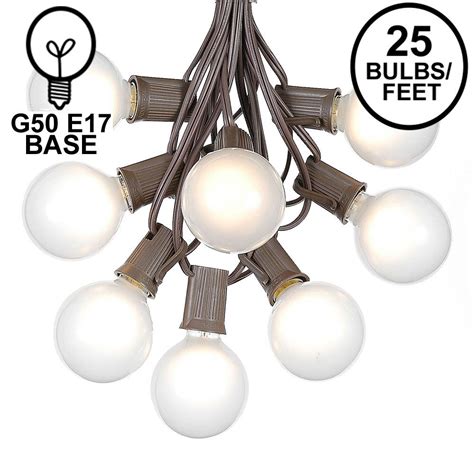 White Satin G50 Globe Outdoor String Light Set On Brown Wire Novelty
