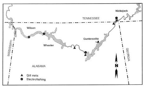 —map Of The Tennessee River In Alabama Indicating Sampling Areas And