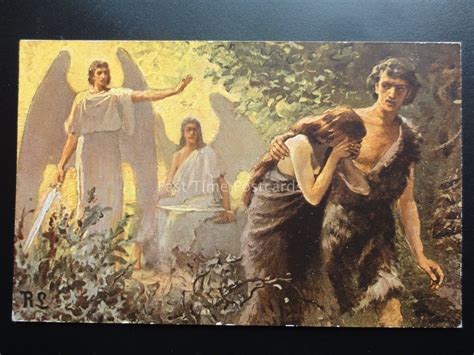 Religious Adam And Eve Cast Out Of Garden Holy Scripture Old Pc By