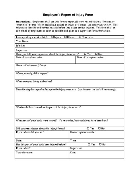 Employee Injury Report Form Write Up Template Example Pdfsimpli