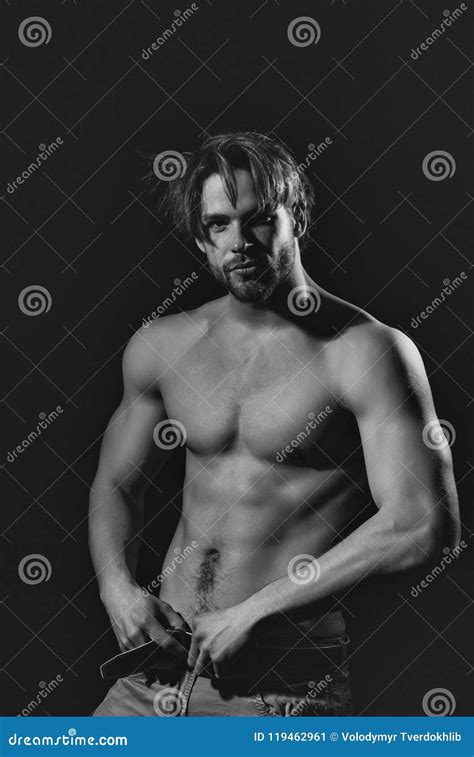 Man Stripper Handsome Man With Naked Muscular Torso With Six Packs