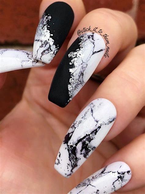Those of you who value dark hues in manicure above all it is time to rejoice since this dark marble nail art ideas are what you have been looking for. Modern marble silver foil press on nails false nails fake ...