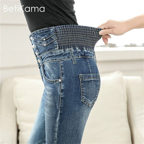 betikama high waist jeans woman elastic waist fashion plus size jeans pants feminino slim