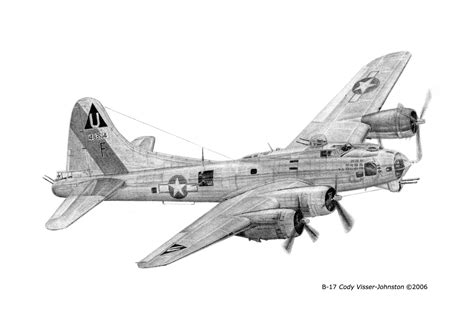 B 17 Flying Fortress Wwii Allied Bomber Pencil Drawing 5x7 Print Back