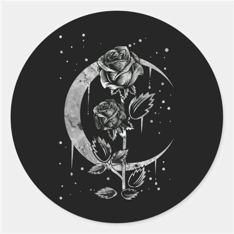 Gothic Moon Rose Crescent Witchy Art Classic Round Sticker Zazzle
