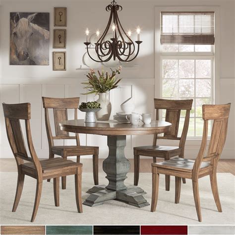 Eleanor Sage Green Round Solid Wood Top Panel Back 5 Piece Dining Set