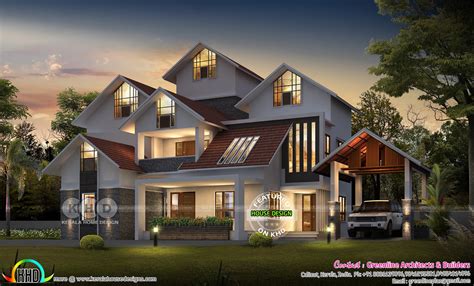 Awesome 4 Bedroom Sloping Roof Luxury House Kerala Home Design And