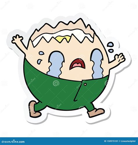A Creative Sticker Of A Humpty Dumpty Cartoon Egg Man Crying Stock