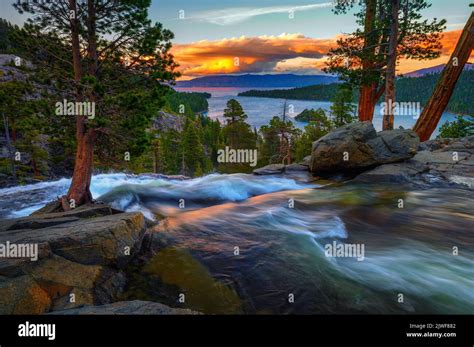 Sunset Above Lower Eagle Falls And Emerald Bay Lake Tahoe California