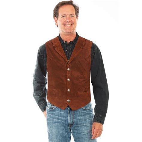 Pungo Ridge Scully Mens Lambskin Lapel Vest Cafe Brown Scully Men