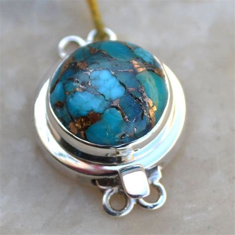 Blue Copper Turquoise Gemstone Silver Clasp 4 By DevmuktiJewels