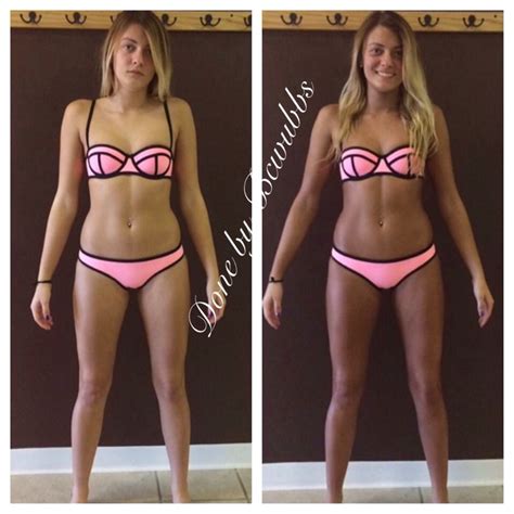 Two Pictures Of A Woman In Pink Bikinis And One Has Her Hands On Her Hips