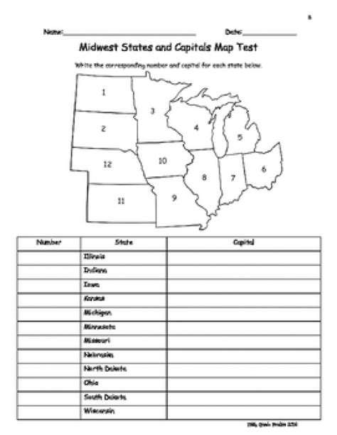 Printable Midwest States And Capitals Worksheet 2023 Calendar Printable