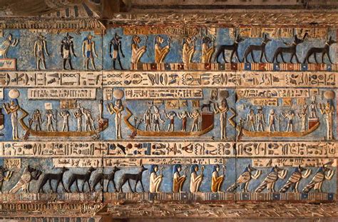 Egyptian Art Hieroglyphic Carvings And Paintings On The Interior Walls Of An Ancient Egyptian