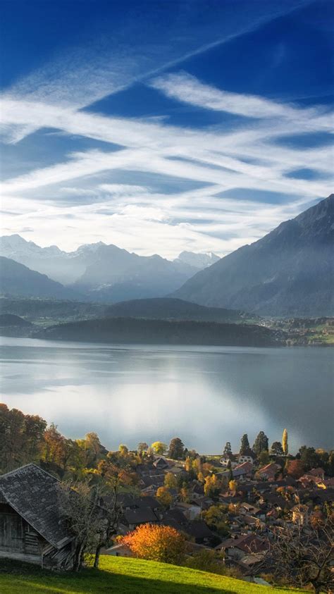 Wallpaper Switzerland Interlaken Lake Thun City Mountains Alps