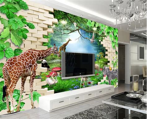 Custom 3d Wallpapers For Wall Forest Animal Jungle Backdrop 3d