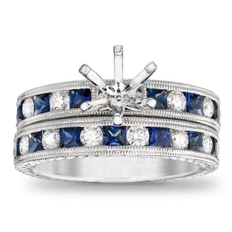 Princess Cut Blue Sapphire And 12 Ct Tw Diamond Semi Mount Bridal