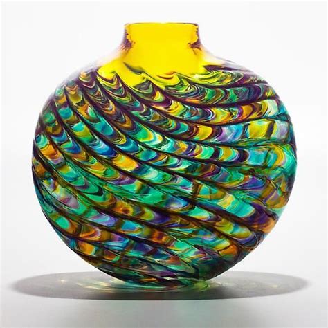 Optic Rib Flat Tiffany With Topaz Michael Trimpol Art Glass Vase Glass Art Glass Art