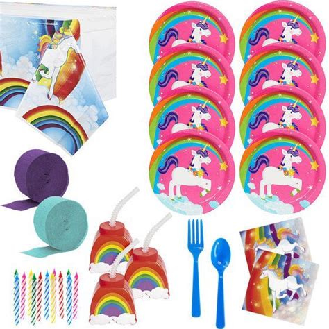 Rainbow Unicorn Deluxe Tableware Kit With Molded Cups Serves 24