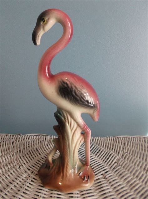 Vintage Glazed Pink Flamingo Figurine 10 Unknown Maker Pink