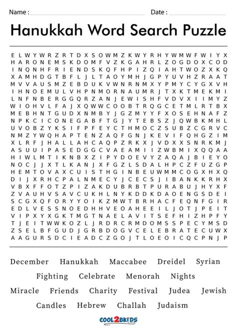 Hanukkah Word Search Free Printable