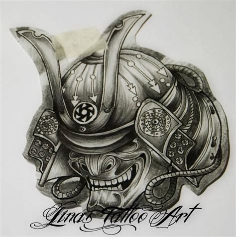 Grey Ink Samurai Helmet Tattoo Design Samurai Tattoo Samurai Mask