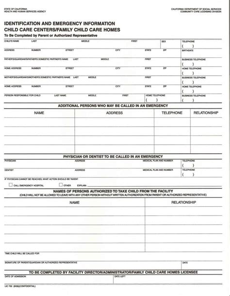 Daycare Emergency Contact Form Template Sampletemplatess
