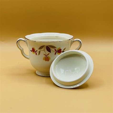 Hall China Jewel Tea Autumn Leaf Creamer Sugar Bowl Wlid And Gravy Boat