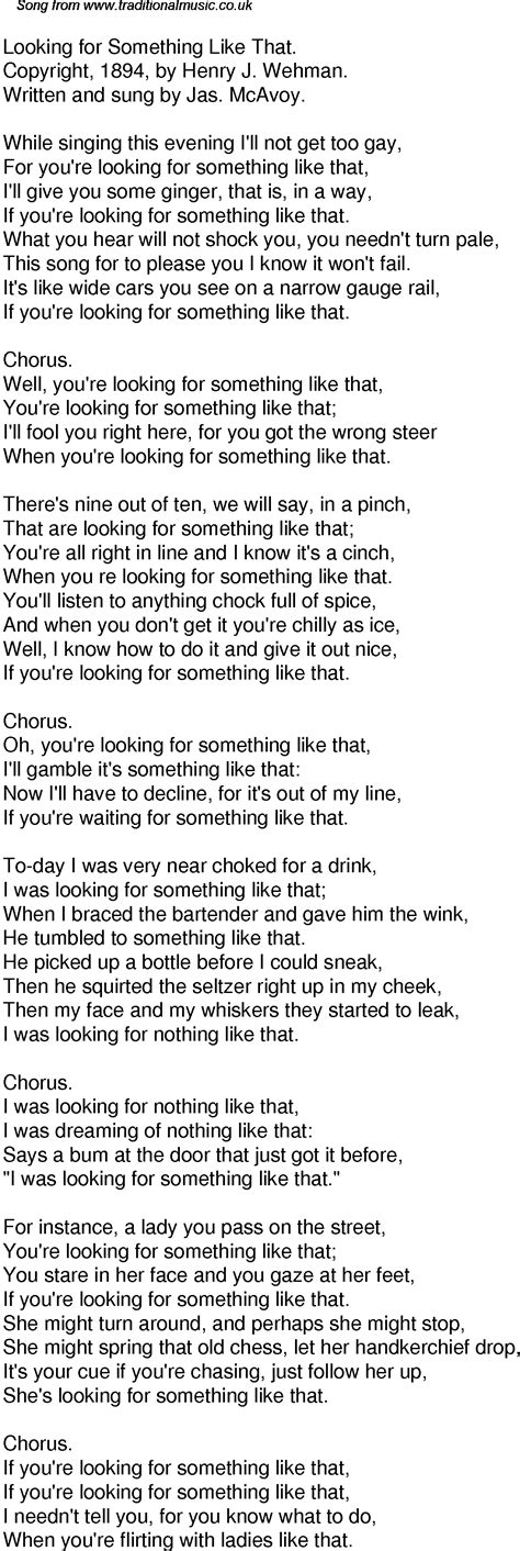 Old Time Song Lyrics For 42 Looking For Something Like That