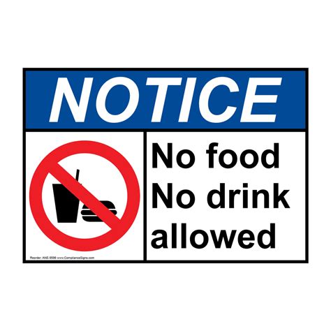 Ansi Notice No Food No Drink Allowed Sign Ane 9586 Facilities