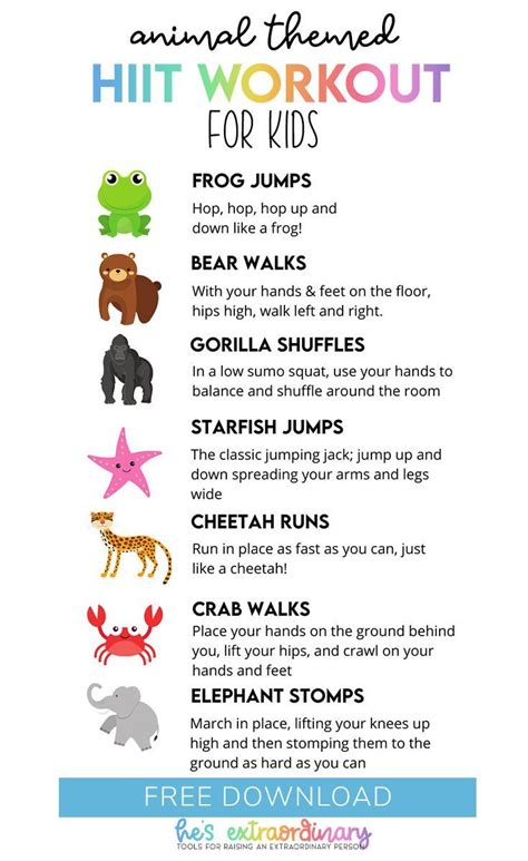 7 Minute Hiit Workout For Kids Animal Themed Fun Includes A Free