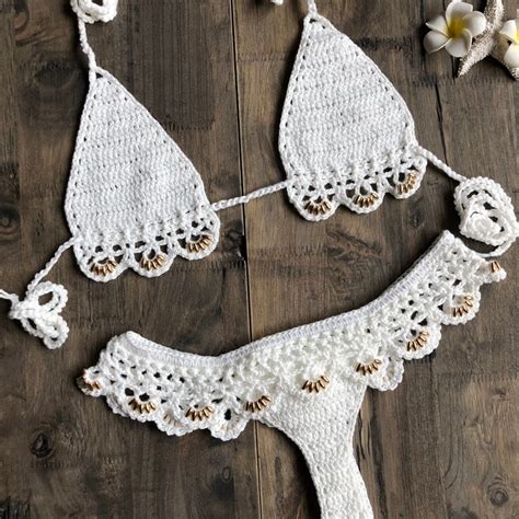 Crochet Micro Bikini Set High Waist G Thong Halter Swimwear Beach Sexy