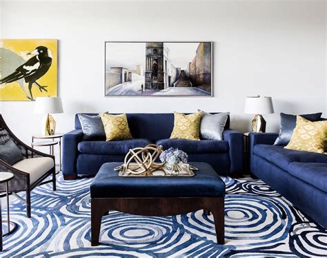 Navy Blue And Yellow Living Room