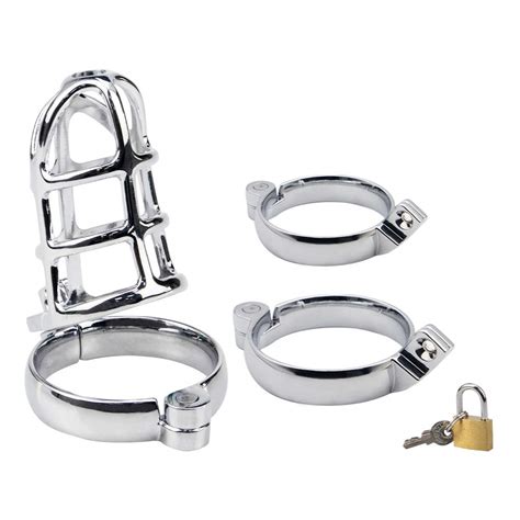 buy male chastity device penis cage with 3 difference size rings set cock cage penis exercise