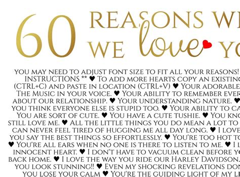 Reasons We Love You Diy 60 Reasons 60th Birthday Editable Etsy Canada