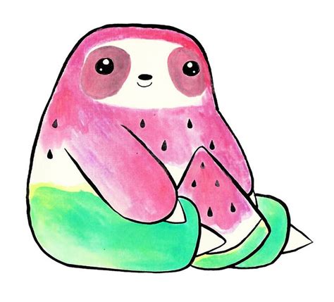 Pin By Cam On Love Sloths Sloth Watermelon Drawing Watermelon