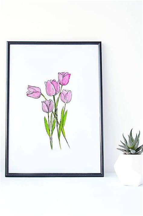 Watercolour Tulip Flower Print Botanical Wall Art Watercolor Tulips