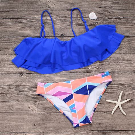 ruffle bikini set geometric print bikini brazilian push up bathing suit padded swimsuit padded