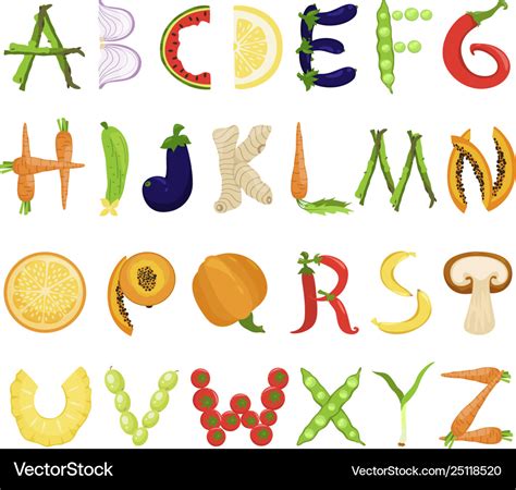 Food Alphabet Tasty Set Font Typography Royalty Free Vector