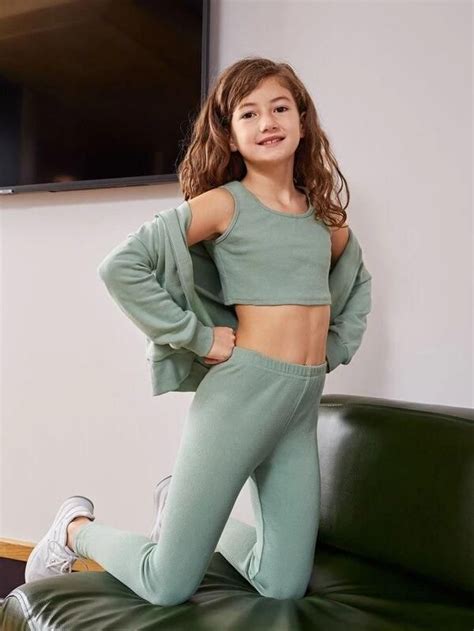 girls solid crop tank top and leggings set in 2021 girls outfits tween girls fashion clothes