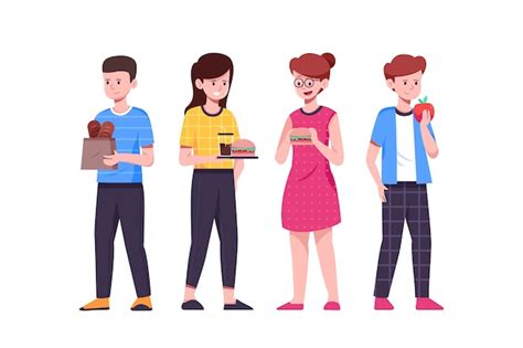 Free Vector People Standing And Eating Fast Food