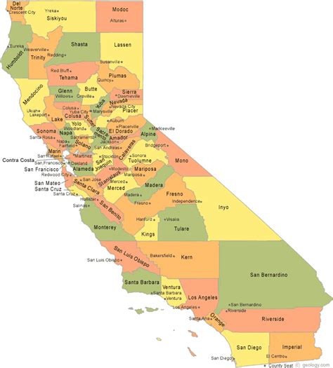 California State Map With Cities And Counties Nat Laurie