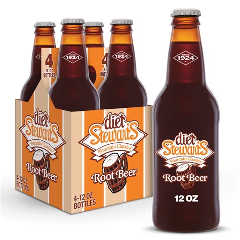 Diet Stewarts Root Beer Soda 12 Fl Oz Glass Bottles 4 Pack