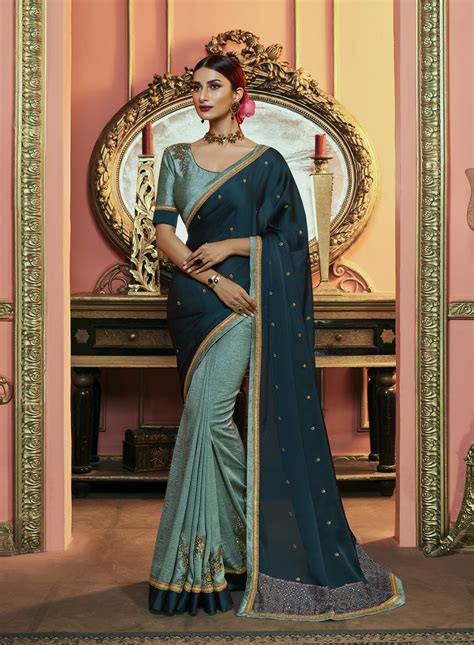 Silk Saree Plain And Embroidered Lace Border With Embroidered Blouse