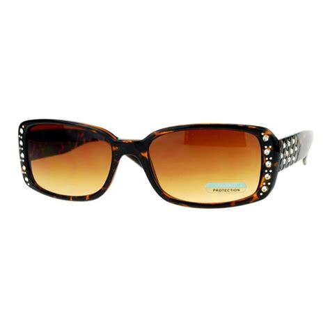 Rhinestones Sunglasses Womens Classic Rectangular Frame Uv 400 Tortoise Cp1274o8nhd