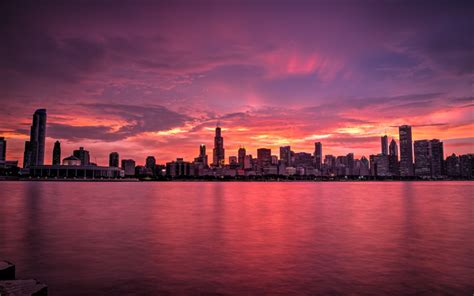 Download Wallpapers Chicago 4k Cityscapes Panorama Sunset Usa