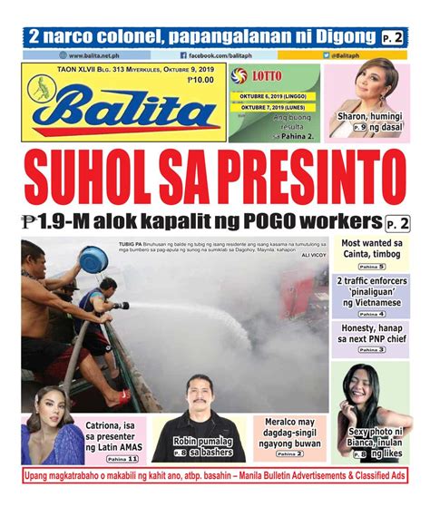 Balita October 9 2019 Newspaper Get Your Digital Subscription