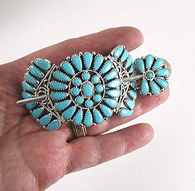 Native American Petit Point Turquoise Hair Stick Barrette By Navajo