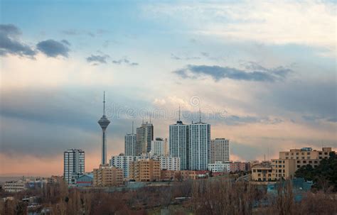 Milad Tower Among High Rise Building In The Skyline Of Tehran Stock