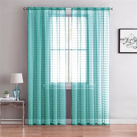Single 1 Sheer Rod Pocket Window Curtain Panel 55w X 90l Plaid